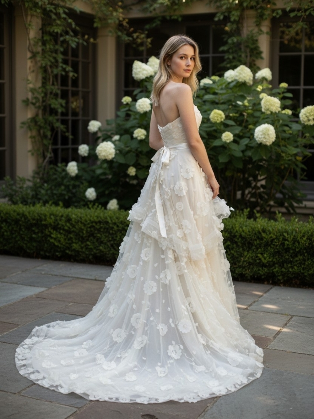 Jasmine Ivory Strapless Floral Applique Wedding Gown Size 10